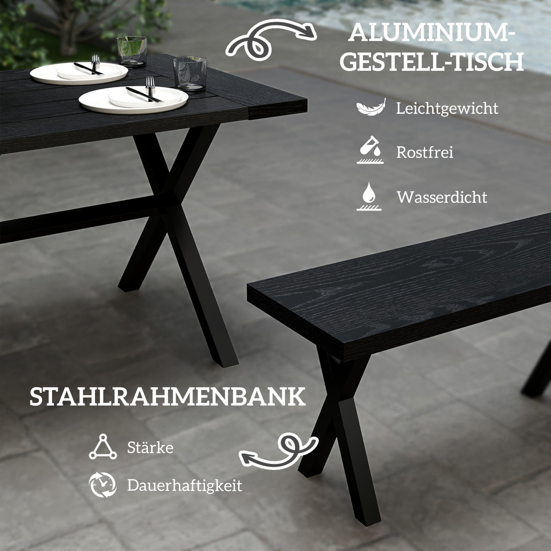 Ølteltsæt til 6 personer, vejrbestandigt, trælook, aluminiumsramme, sort
