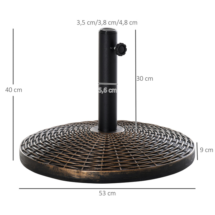 Parasolstativ, paraplyholder, paraplyfod, 25 kg, rattan-look, kurvestativ, paraply Ø35/Ø38/Ø48 mm, plast + cement, antik bronze, Ø53 x 40 cm