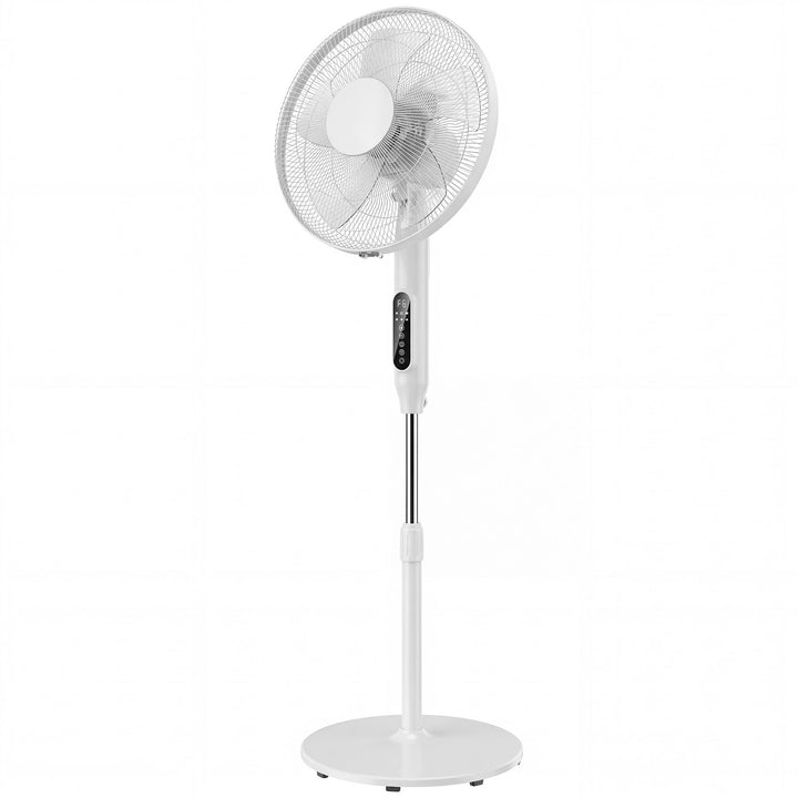 Sokkelventilator med 15-timers timer, 85° oscillation, LED-kontrolpanel, fjernbetjening, hvid