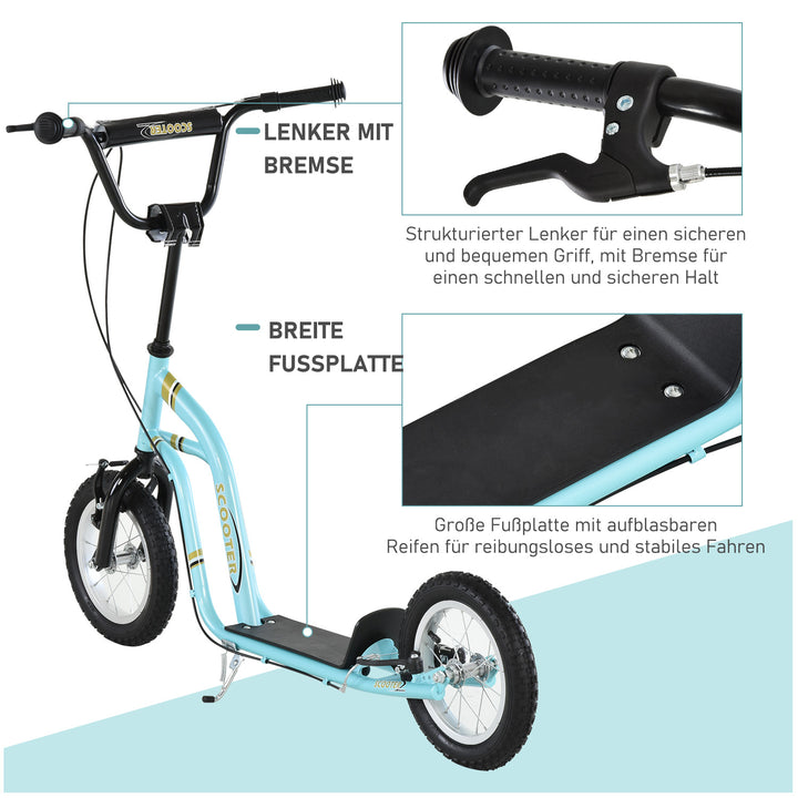 Børneløbehjul fra 5 år, løbehjul, city scooter til børn, aluminium, 120 x 58 x 85-95 cm, lyseblå