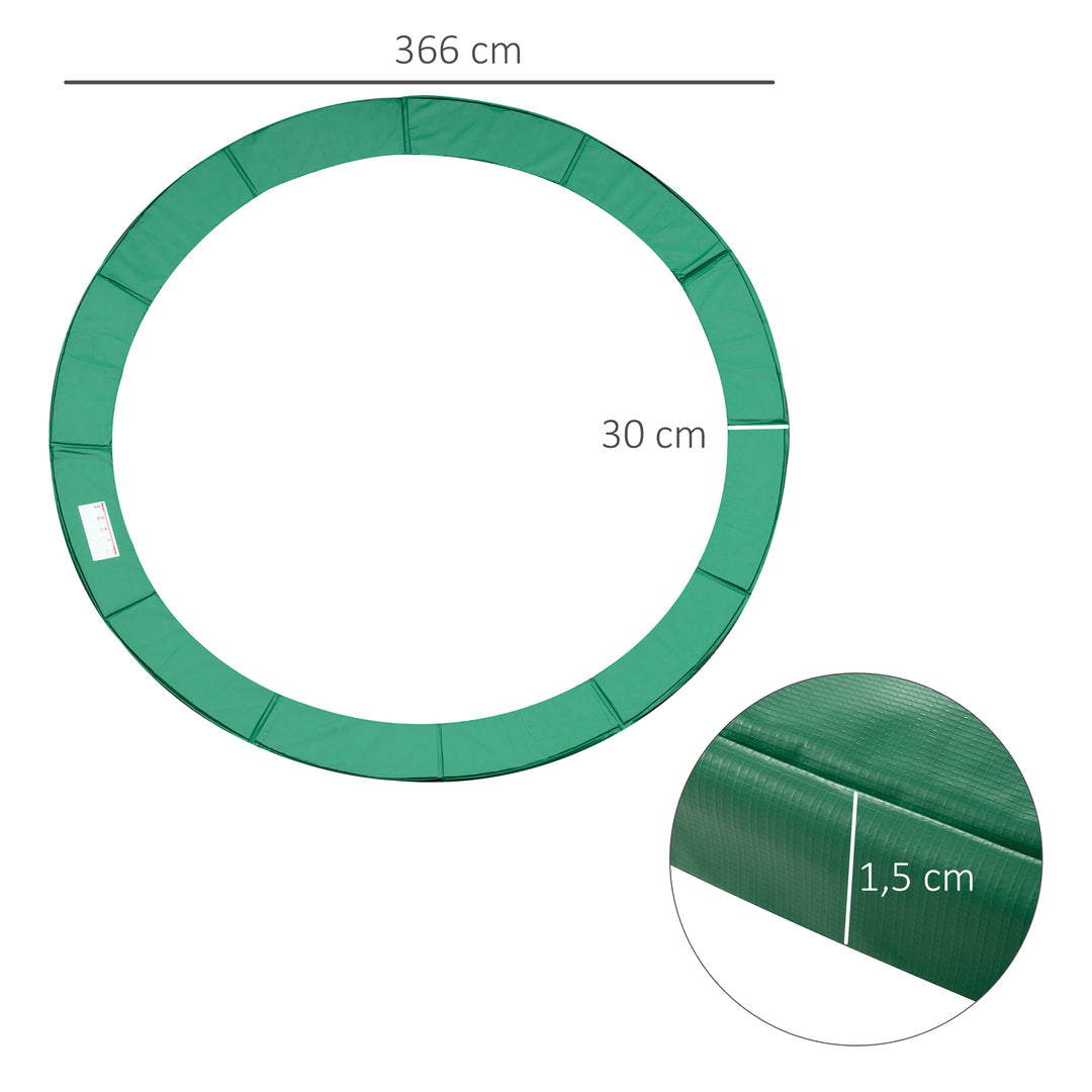 Trampolinkantbetræk 366 cm bredt, rivefast uv-bestandigt fjederbetræk, vandafvisende, trampolintilbehør kantbeskyttelse sikkerhedsnet reservedele til havetrampoliner, grøn