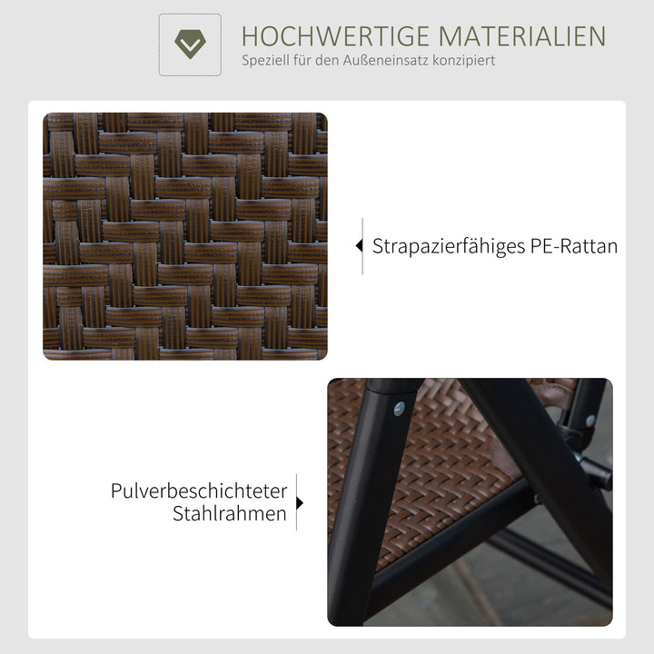 Polyrattan havestol, klapstol med 7-positioners justerbar ryglæn, vejrbestandig, foldbar balkonstol, campingstol, 120 kg lasteevne, havestole til haven, balkon, 58x71x111 cm, brun+sort