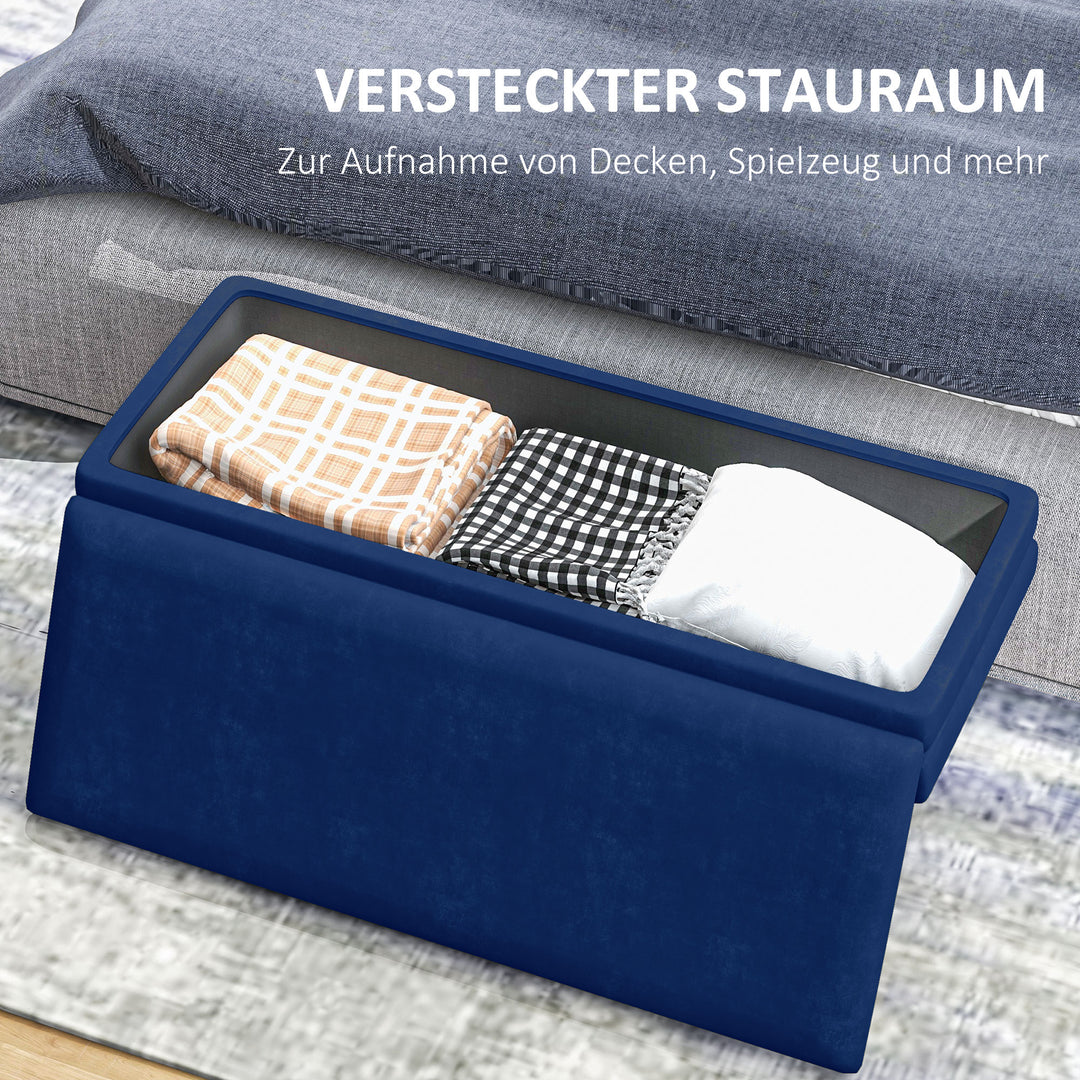 Polstret bænk med opbevaring, stål, 100 cm x 37,5 cm x 42 cm, blå