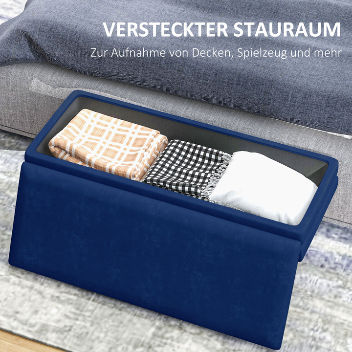 Polstret bænk med opbevaring, stål, 100 cm x 37,5 cm x 42 cm, blå