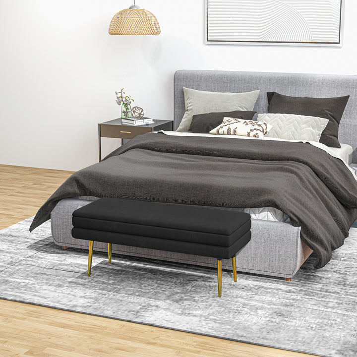 Polstret bænk med opbevaring, stål, 100 cm x 37,5 cm x 42 cm, sort