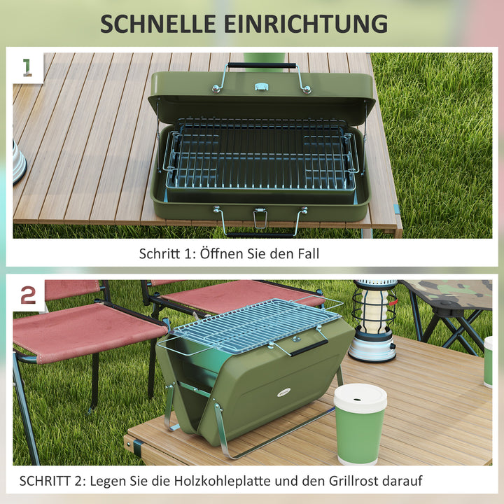 Bærbar kulgrill, mini-kulgrill, foldbar, med kulbakke og askeopsamler, metalhus, grøn