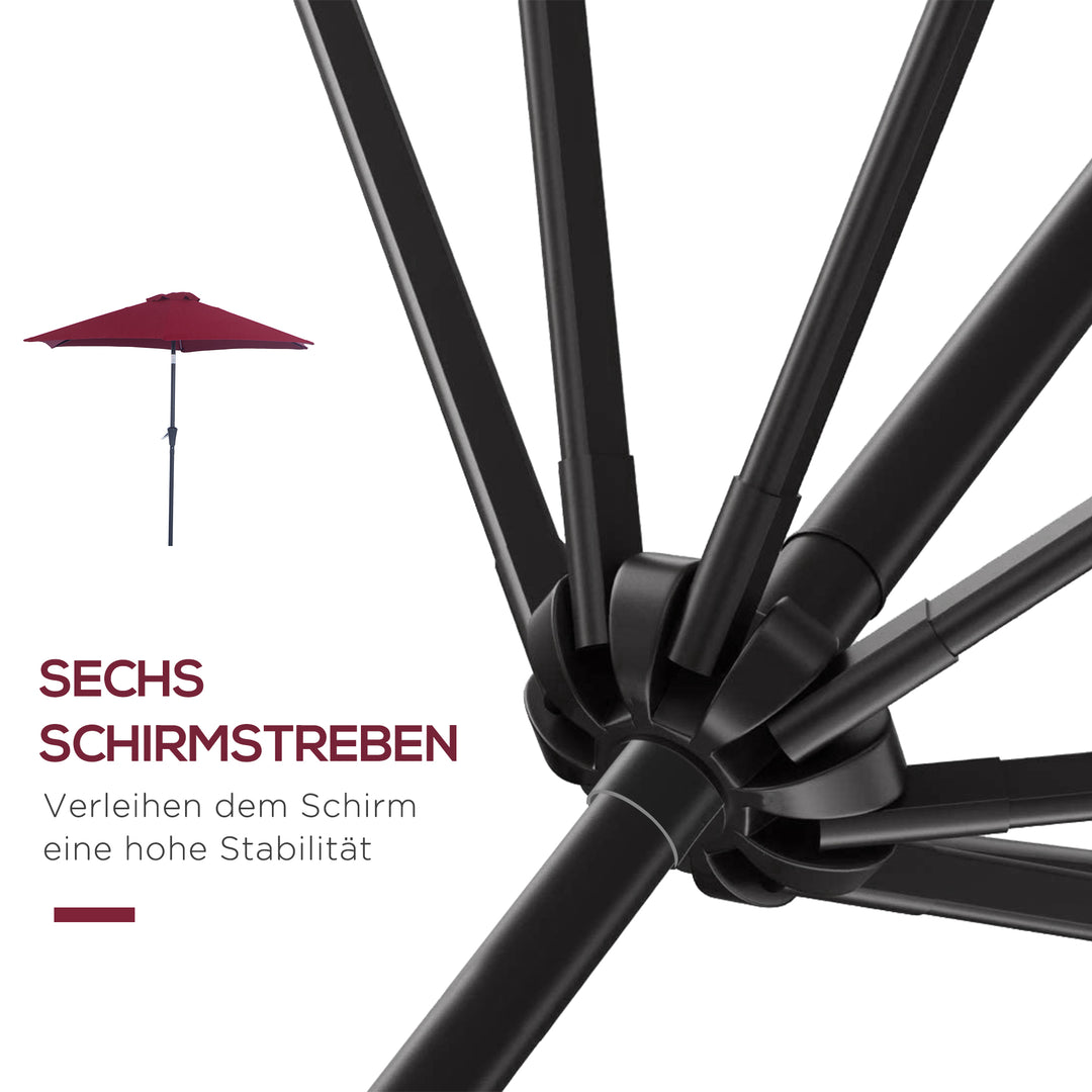 Sammenklappelig parasol, haveparasol, markedsparasol med håndsving, aluminium, 180 cm, polyester, rød, Ø2,6 x 2,35 m