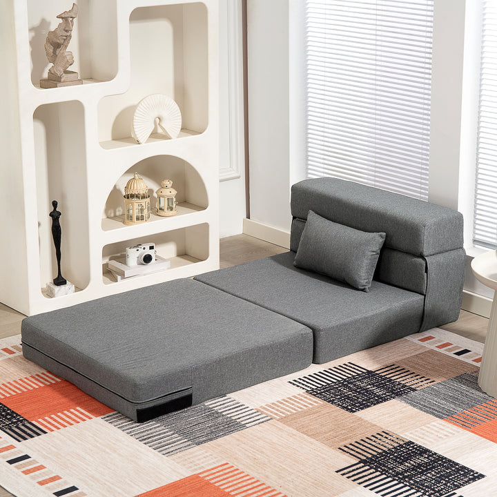 3-i-1 sovesofa med linnedlook, 80 x 80 x 64 cm, mørkegrå