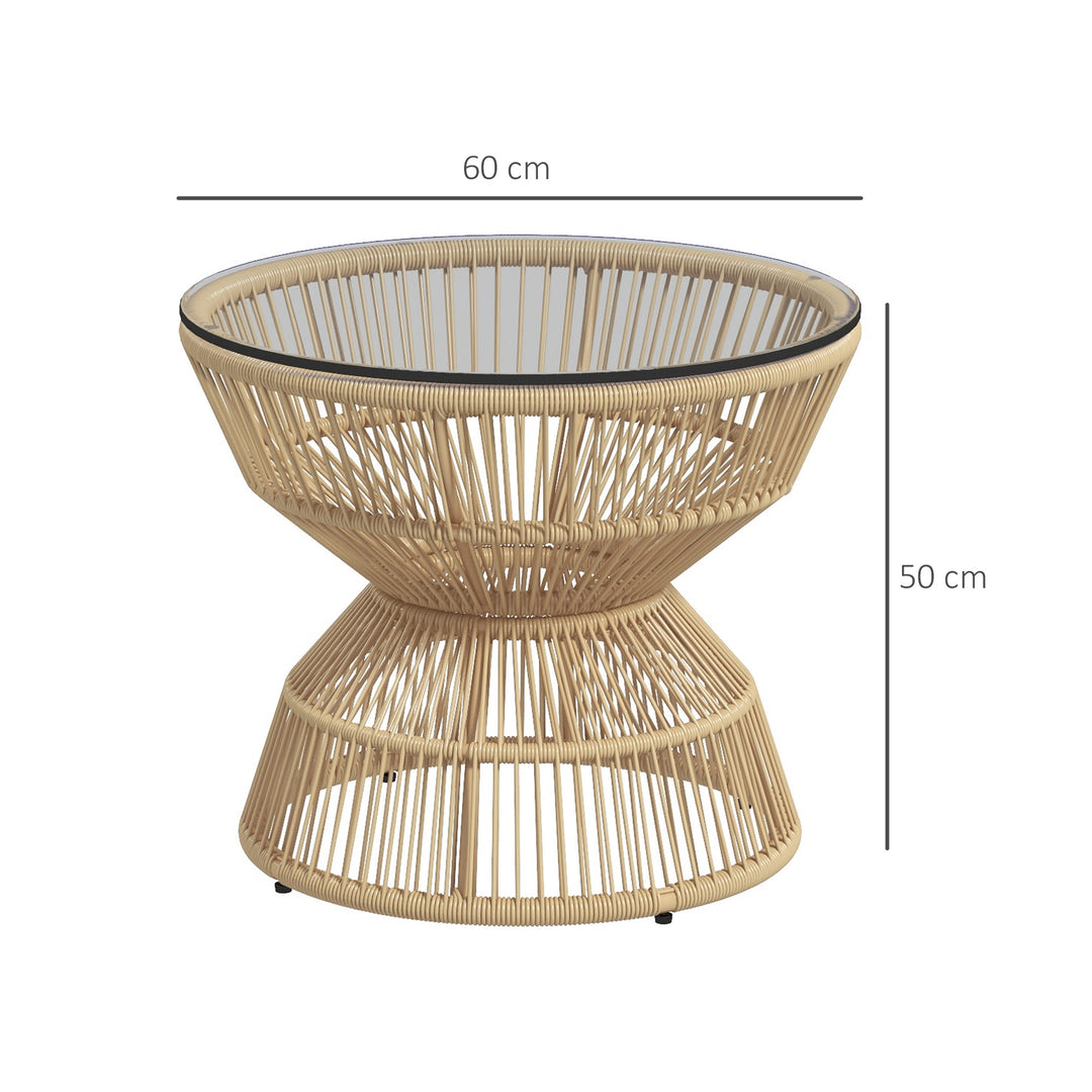 Udendørs sidebord, havebord, rattan sidebord, glasplade, PE-rattan, 60 cm x 60 cm x 50 cm, naturlig