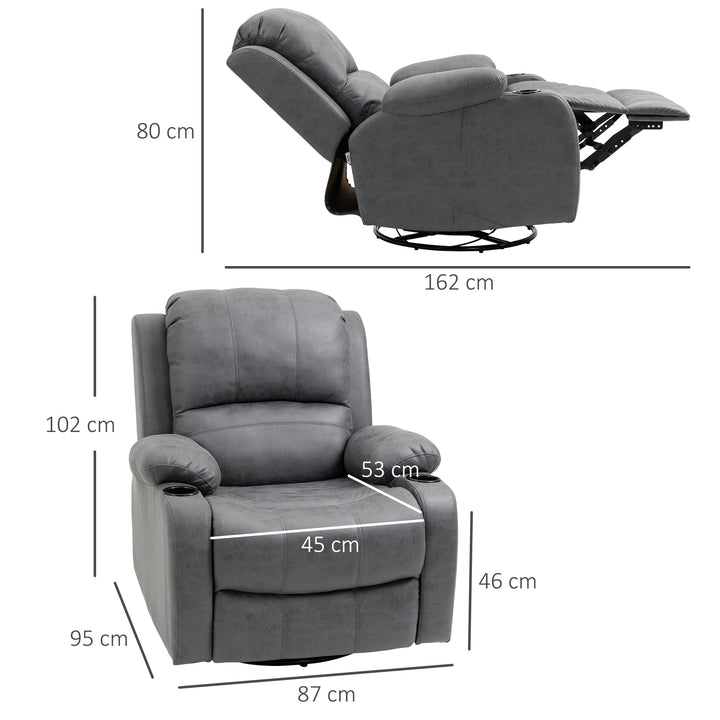 Lænestol med fodstøtte og lænefunktion, inklusive kopholder, tv-stol, 87 cm x 95 cm x 102 cm, grå