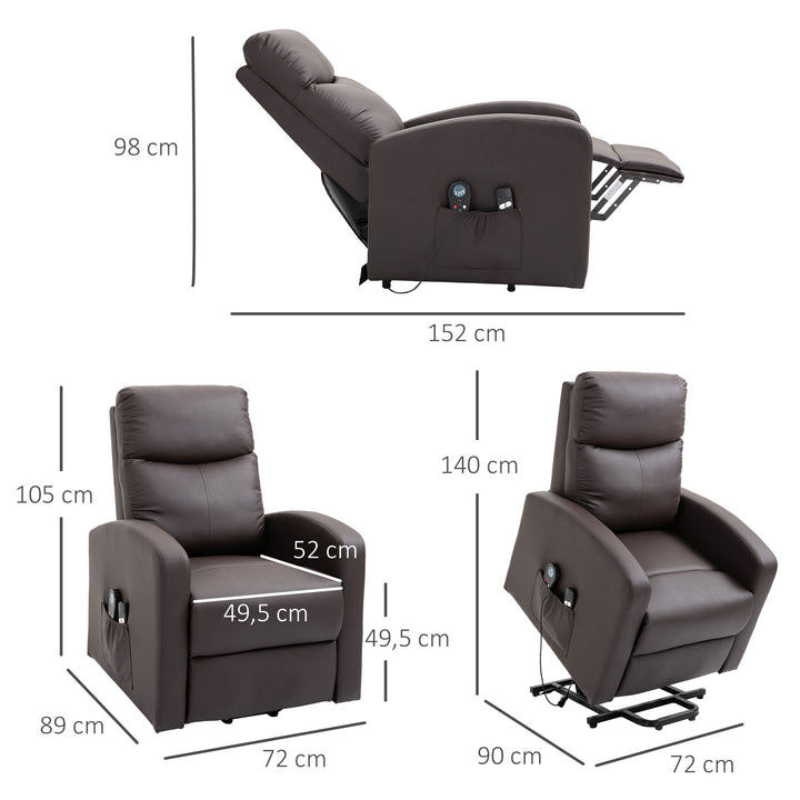 Massagestol med ståstøtte, afslappende stol, lænestol, hovedstøtte, 8 vibrationspunkter, 2 fjernbetjeninger, brun