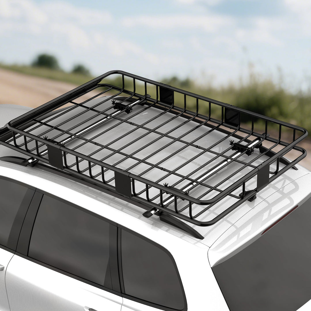 Metal tagbøjle til biler, 162x99x16cm, universal bagagebærer, tagbøjle, lasteevne på 100 kg, bagagekurv til camping, grill, bilture, sort
