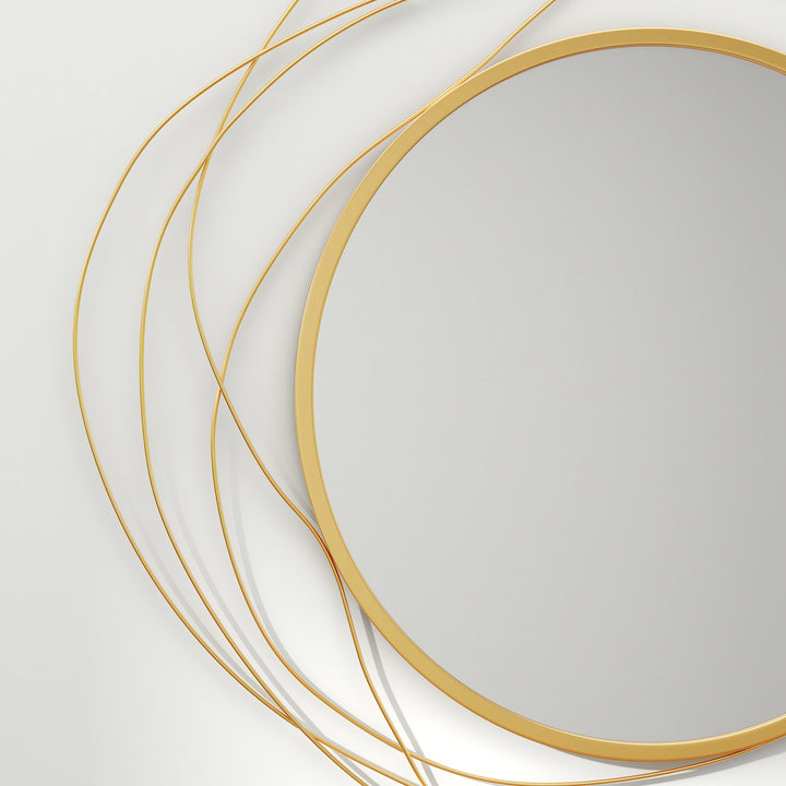 Vægdekoration, rundt vægspejl, metalramme, Ø65 cm, farve: guld