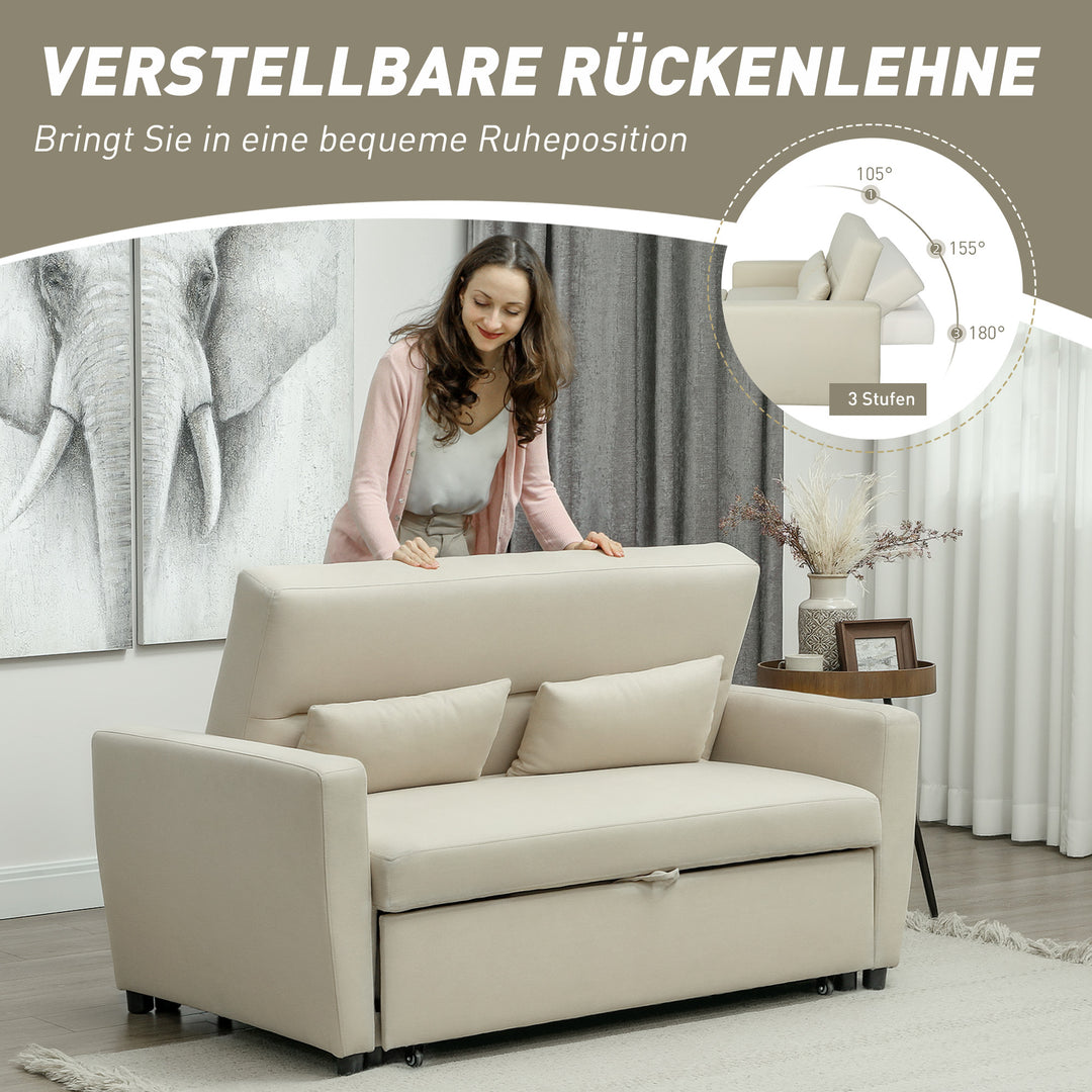 2-Personers sofa med sengefunktion, justerbar ryglæn, polstret sofa, fløjlslook, til stue, soveværelse, beige