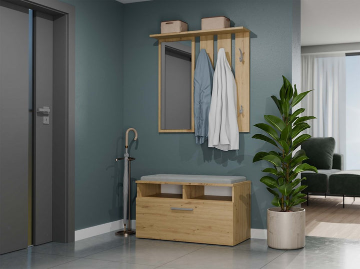 Skoskab med siddeplads, Dybde: 35 cm Bredde: 85 cm Højde: 46 cm