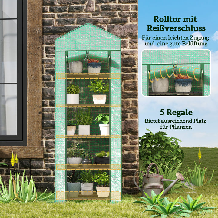 Minidrivhus til blomster eller grøntsager, stål, plastik, 69l x 49b x 193h cm, grøn