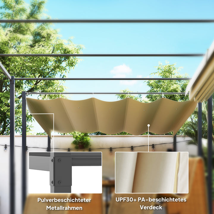 3 x 3 m havepergola med udtrækkeligt tag, pavillon, skyggemarkise, UPF30+, beige