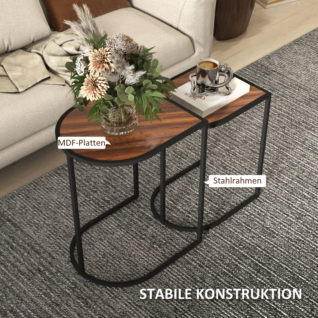 Indskudsbordssæt, sideborde, metalstel, bordplade i trælook, brun