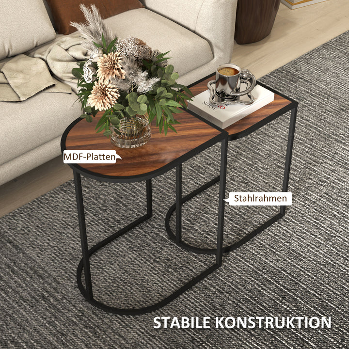 Indskudsbordssæt, sideborde, metalstel, bordplade i trælook, brun