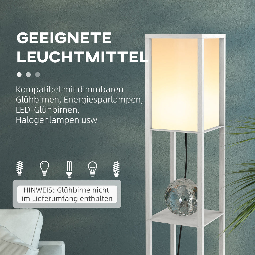 Gulvlampe med hylder, gulvlampe, træ, 26 x 26 x 160 cm, til stue/soveværelse (uden pære)