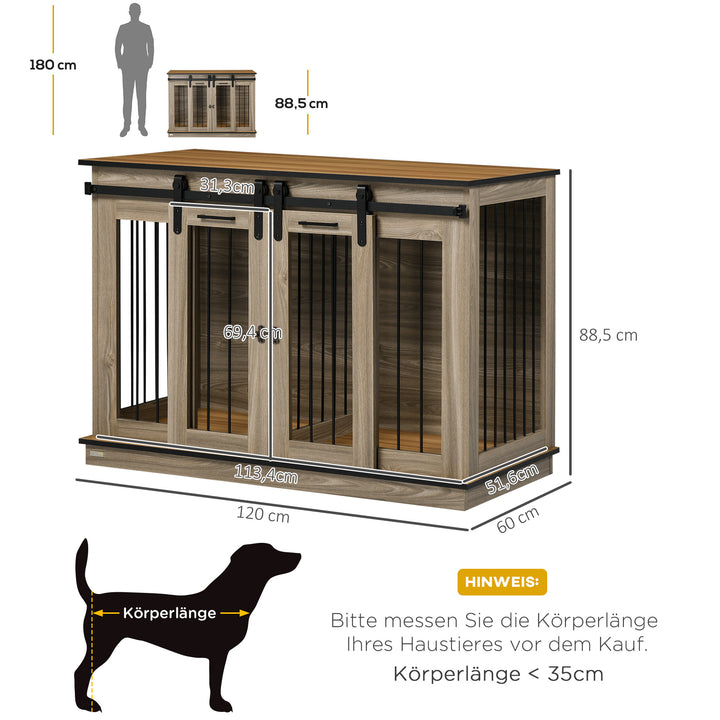 Hundebur med 2 døre, transportkasse til hunde, rustikt design, låsbar, brun