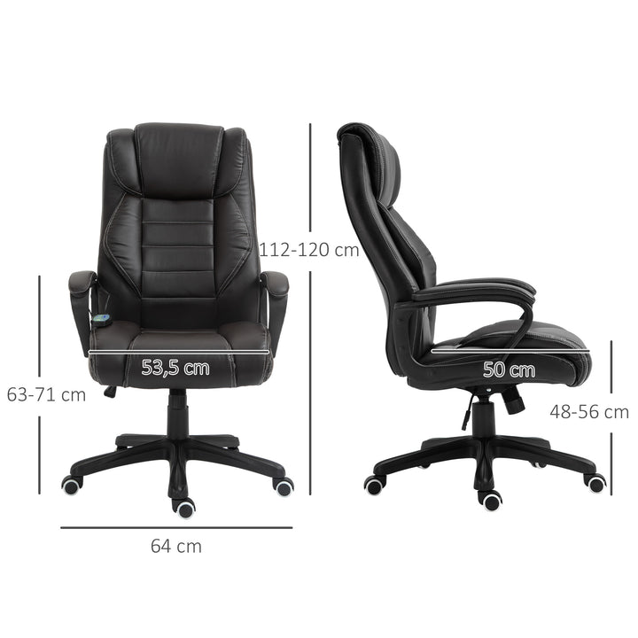 Kontorstol med massagefunktion, højdejusterbar lederstol, ergonomisk drejestol, 6 vibrationspunkter, brun