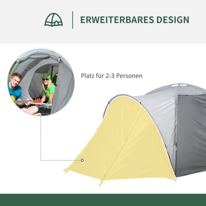 Campingtelt til 2-3 personer, glasfiberdør med lynlås, netvindue, inklusive bæretaske, kuppeltelt, 190t syntetisk læder, 2000 mm glasfiber, grå