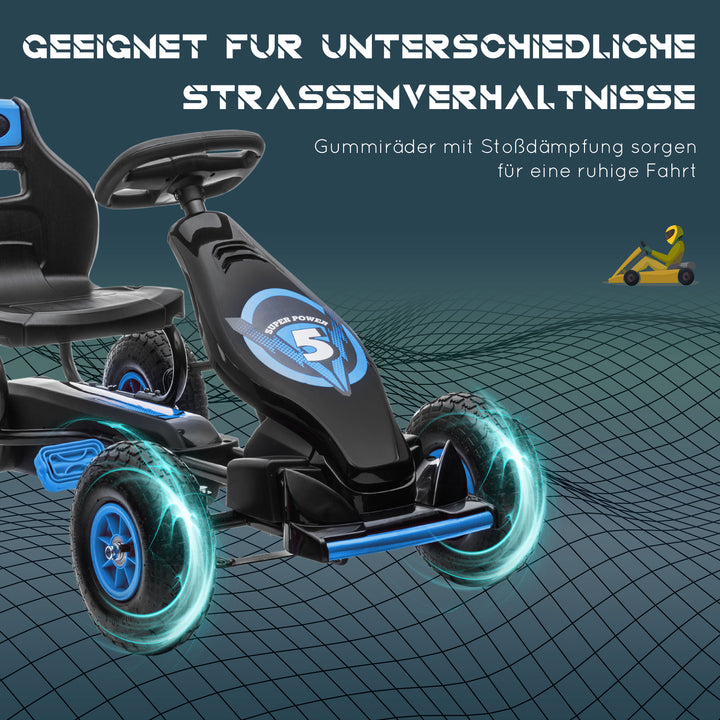 Børne gokart med pedaler og justerbart sæde, indendørs og udendørs, fra 5 år, blå og sort, 121 x 58 x 61 cm