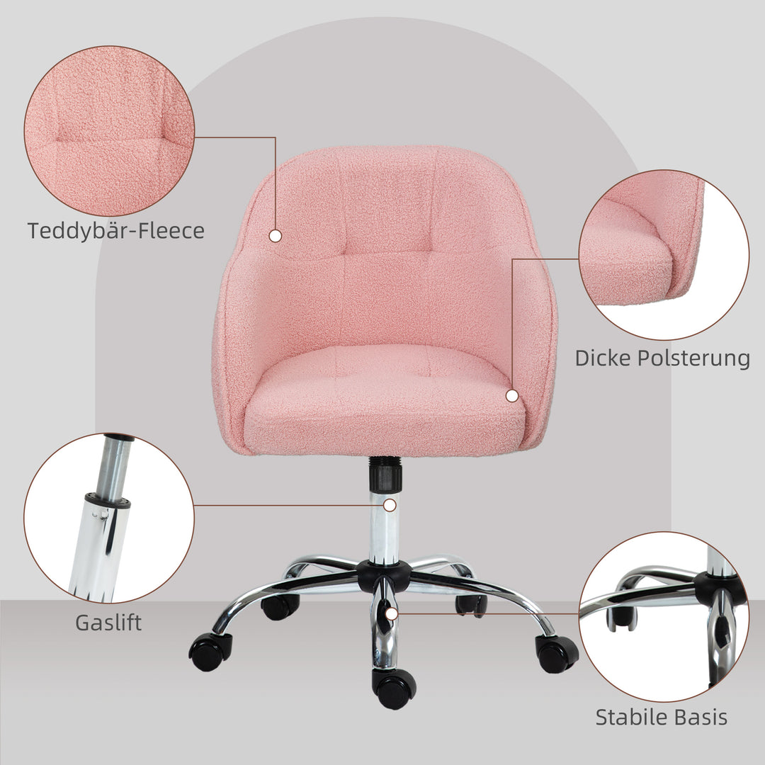 Hjemmekontorstol, ergonomisk skrivebordsstol med vippefunktion, teddy velvet look 56 x 61 x 86 cm pink