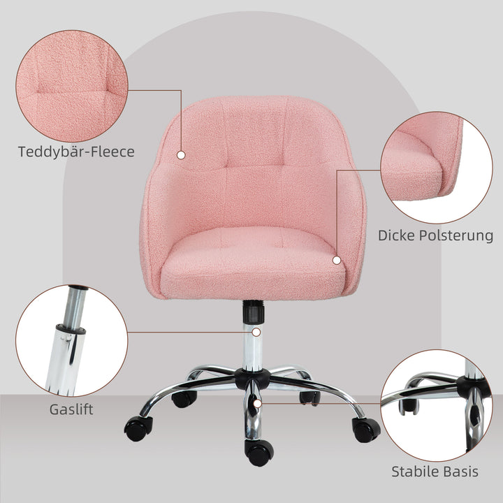 Hjemmekontorstol, ergonomisk skrivebordsstol med vippefunktion, teddy velvet look 56 x 61 x 86 cm pink