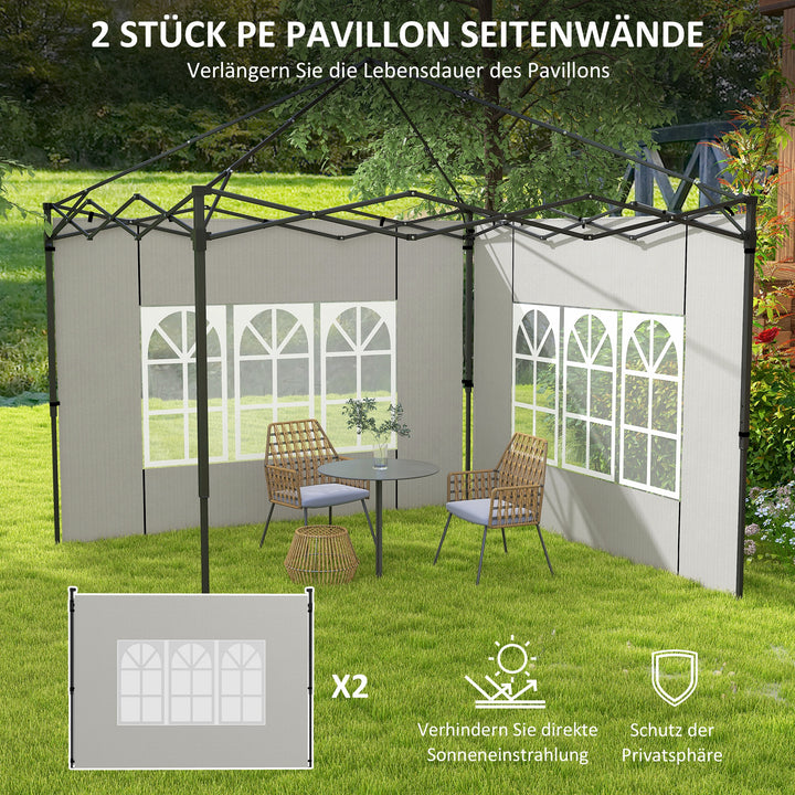 Sæt med 2 sidepaneler til 3x3 og 3x6 pavilloner, vandtætte, med vinduer, hvide