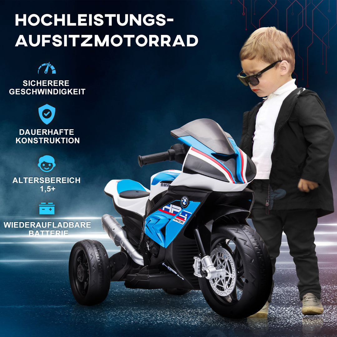El-motorcykel til børn med forlygter og 3 musiktilstande, til børn 1,5-5 år, blå, 82,5 x 42 x 54 cm