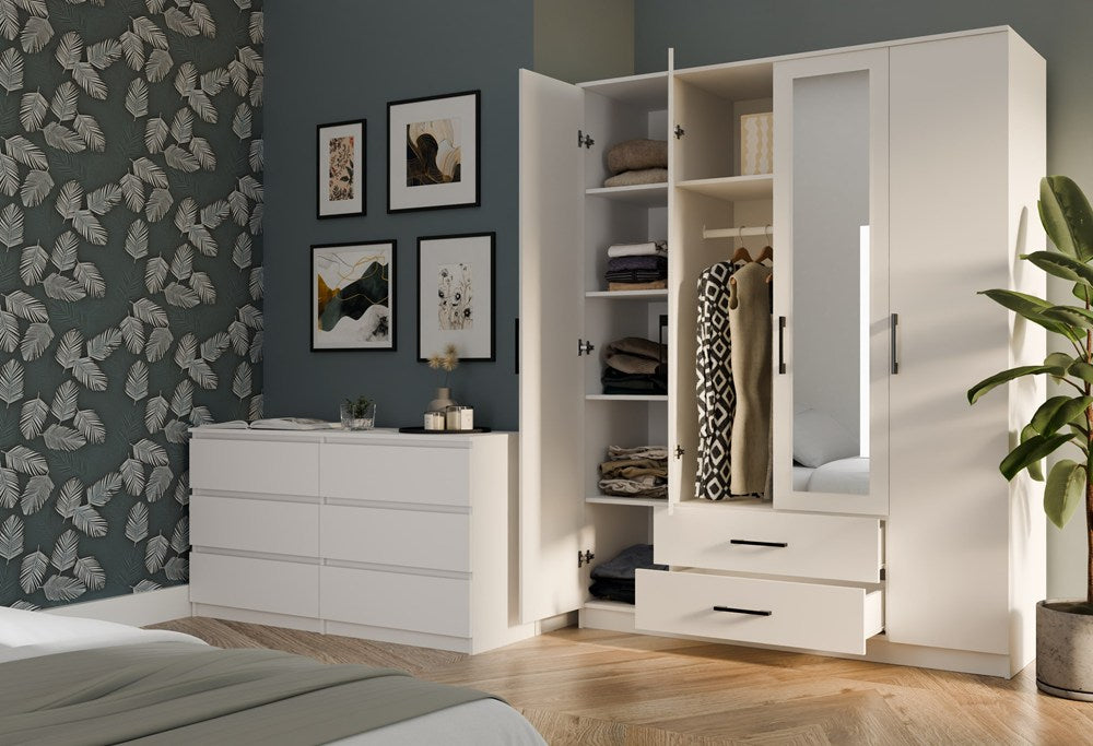 Moderne klædeskab med spejl, Højde: 205 cm Bredde: 160 cm Dybde: 54 cm, hvid