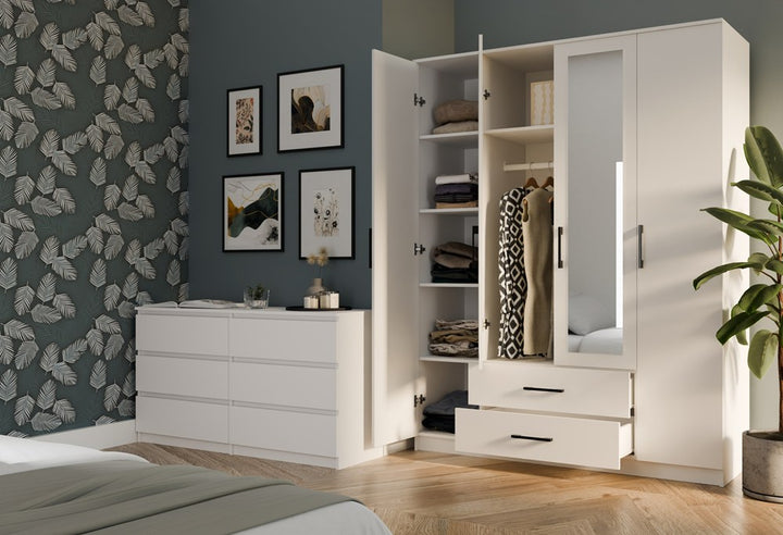 Moderne klædeskab med spejl, Højde: 205 cm Bredde: 160 cm Dybde: 54 cm, hvid