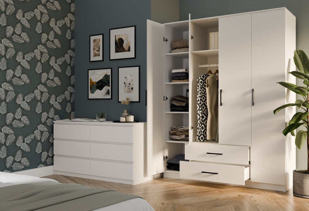 Moderne klædeskab, Højde: 205 cm Bredde: 160 cm Dybde: 54 cm, hvid