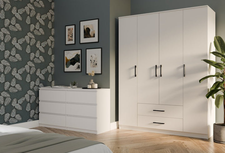 Moderne klædeskab, Højde: 205 cm Bredde: 160 cm Dybde: 54 cm, hvid