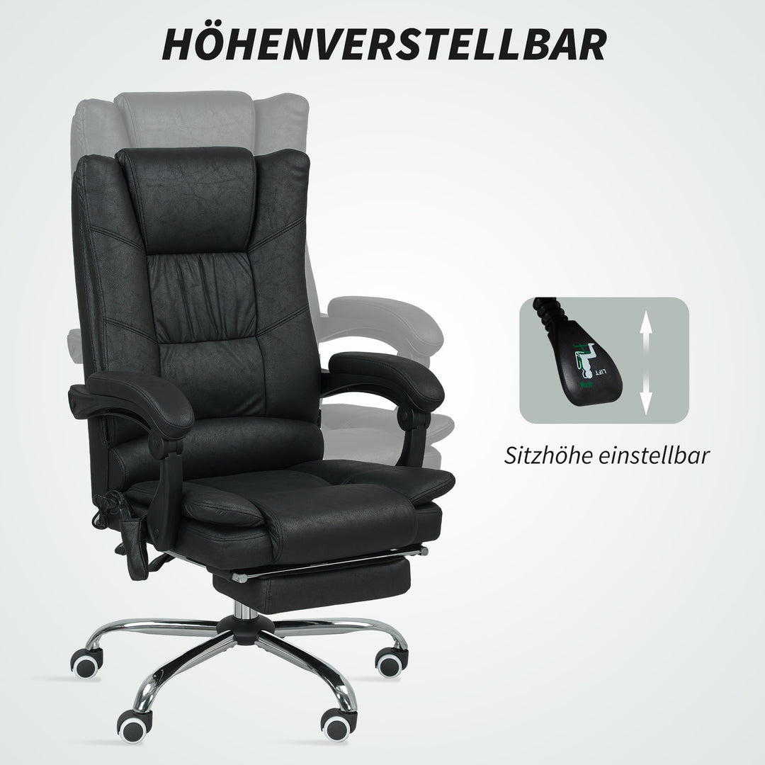 Massagestol, kontorstol med massagefunktion, inklusive fodstøtte, højdejusterbar, 64 cm x 70 cm x 118 cm, sort