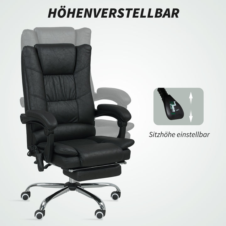 Massagestol, kontorstol med massagefunktion, inklusive fodstøtte, højdejusterbar, 64 cm x 70 cm x 118 cm, sort
