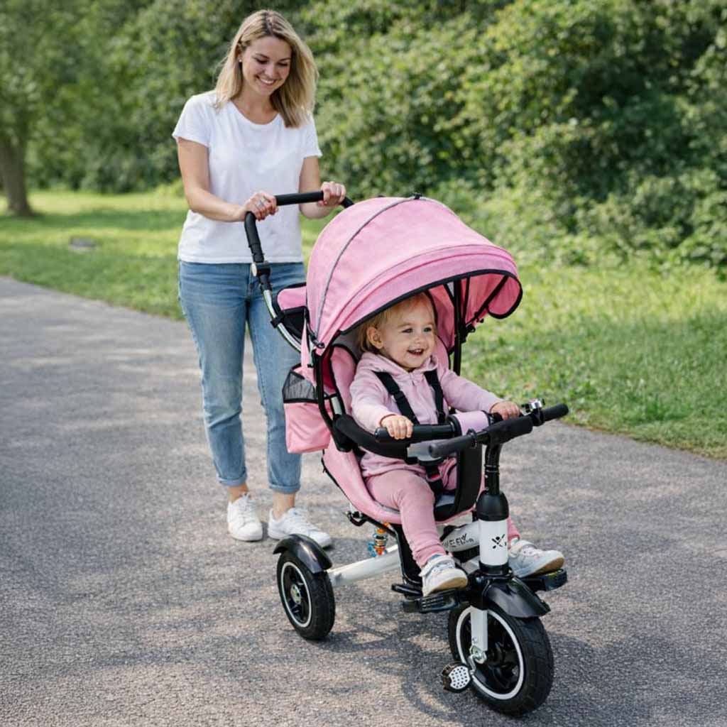 Trike Fix V3 trehjulet cykel 3w1 klapvognscykel 360 drejelig frihjul pink