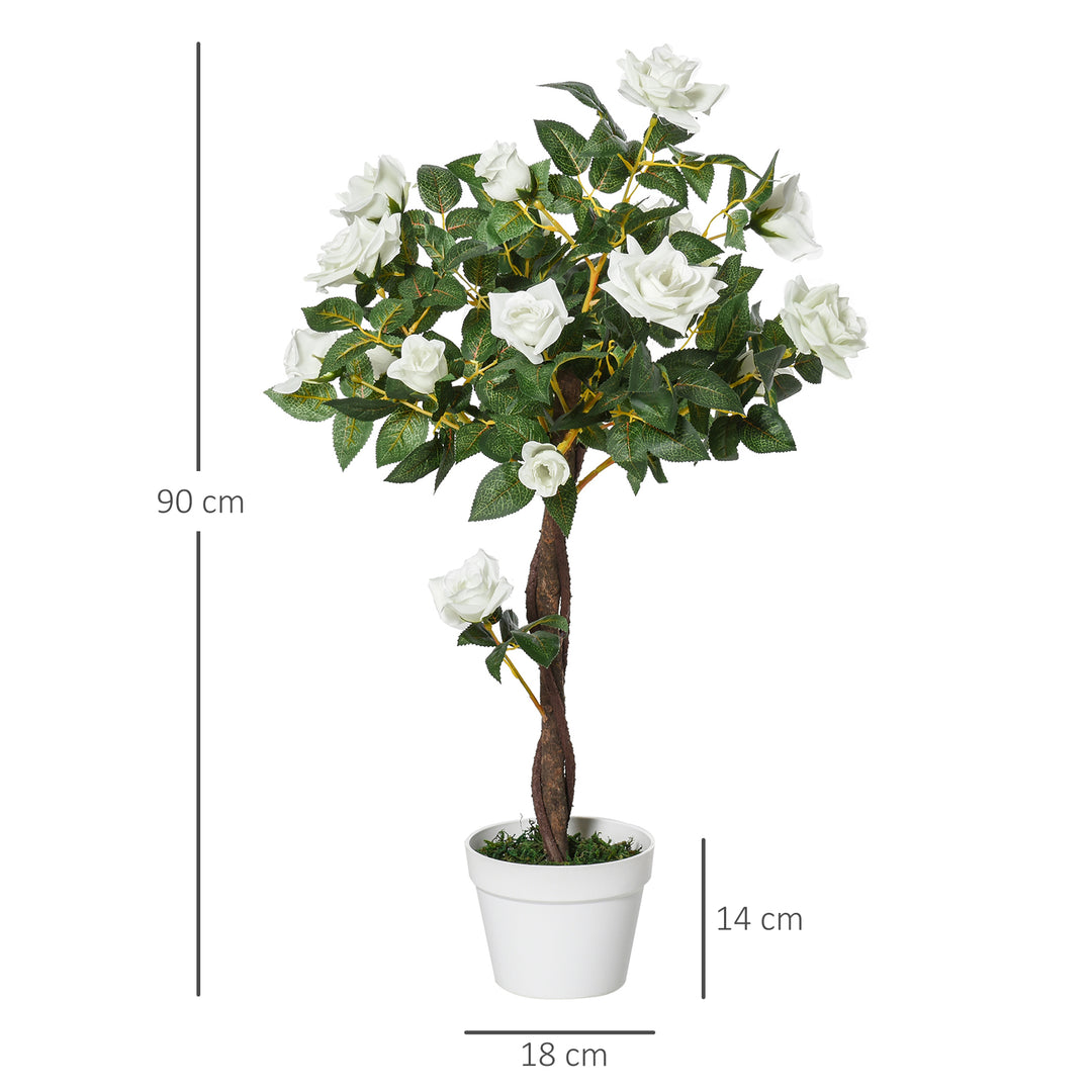 Kunstigt træ i solen, kunstig plante i cementpotte, kunstig plante