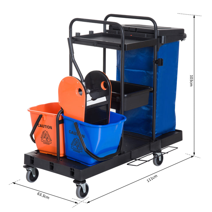 Rengøringsvogn moppevognssystemvogn med 4 letløbende hjul sort+blå+orange 111 × 63,3 × 103 cm