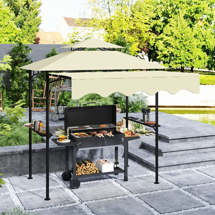 Grillpavillon 242x232x248 cm, vandafvisende, flammehæmmende, havepavillon med dobbeltlagstag, beige