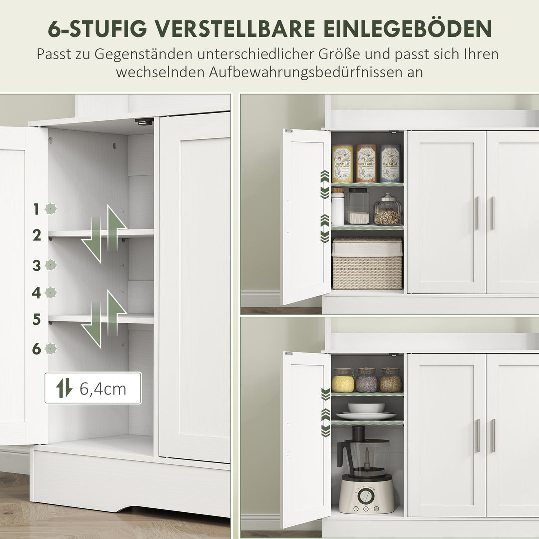 Køkkenskab, skandinavisk design, 4 skabe, justerbare hylder, glaslåger, åben plads, spånplade, mdf, hvid
