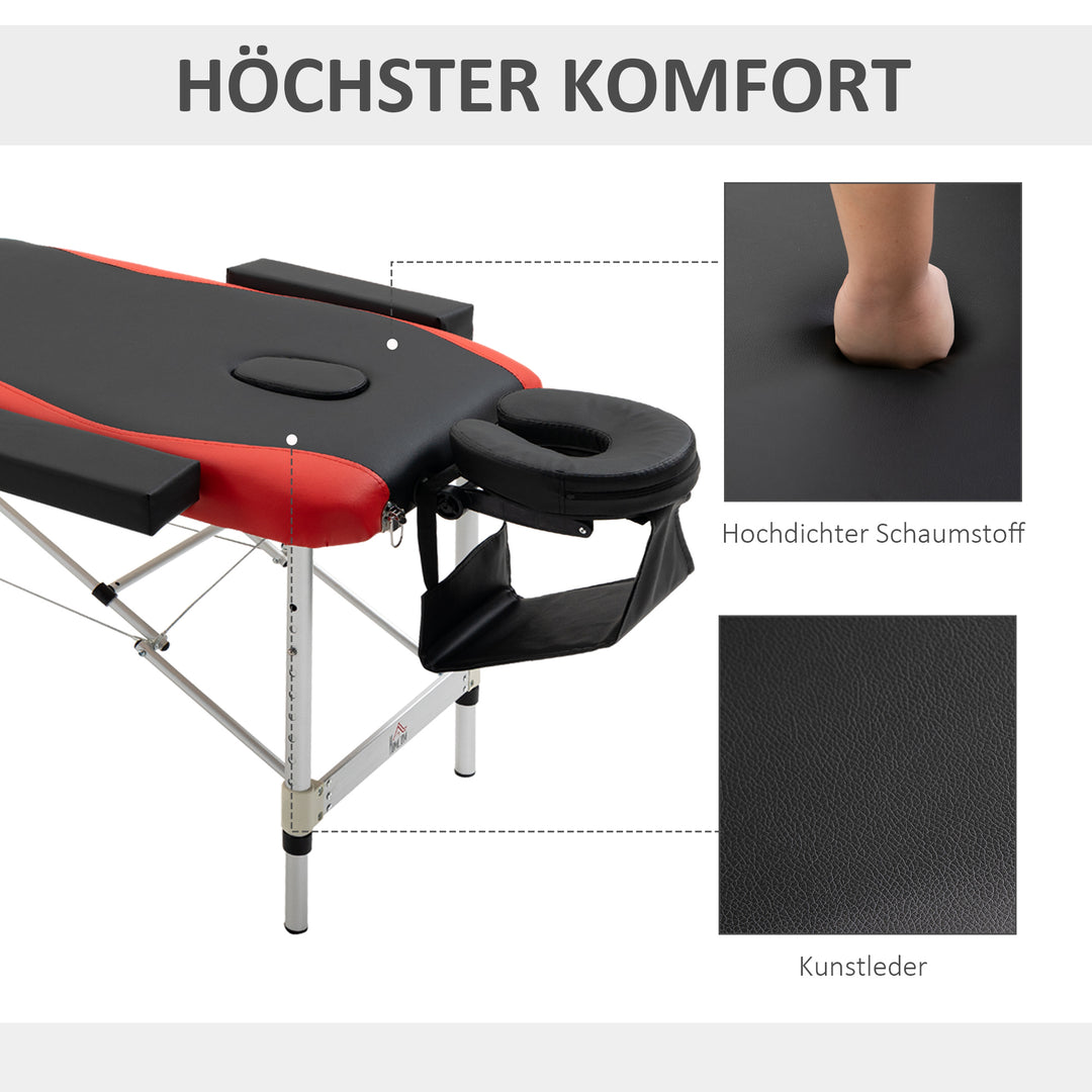 Massagebord, højdejusterbar, aluminium og skumplast sort+rød, 215 x 81 x 61-84 cm