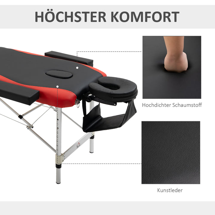 Massagebord, højdejusterbar, aluminium og skumplast sort+rød, 215 x 81 x 61-84 cm