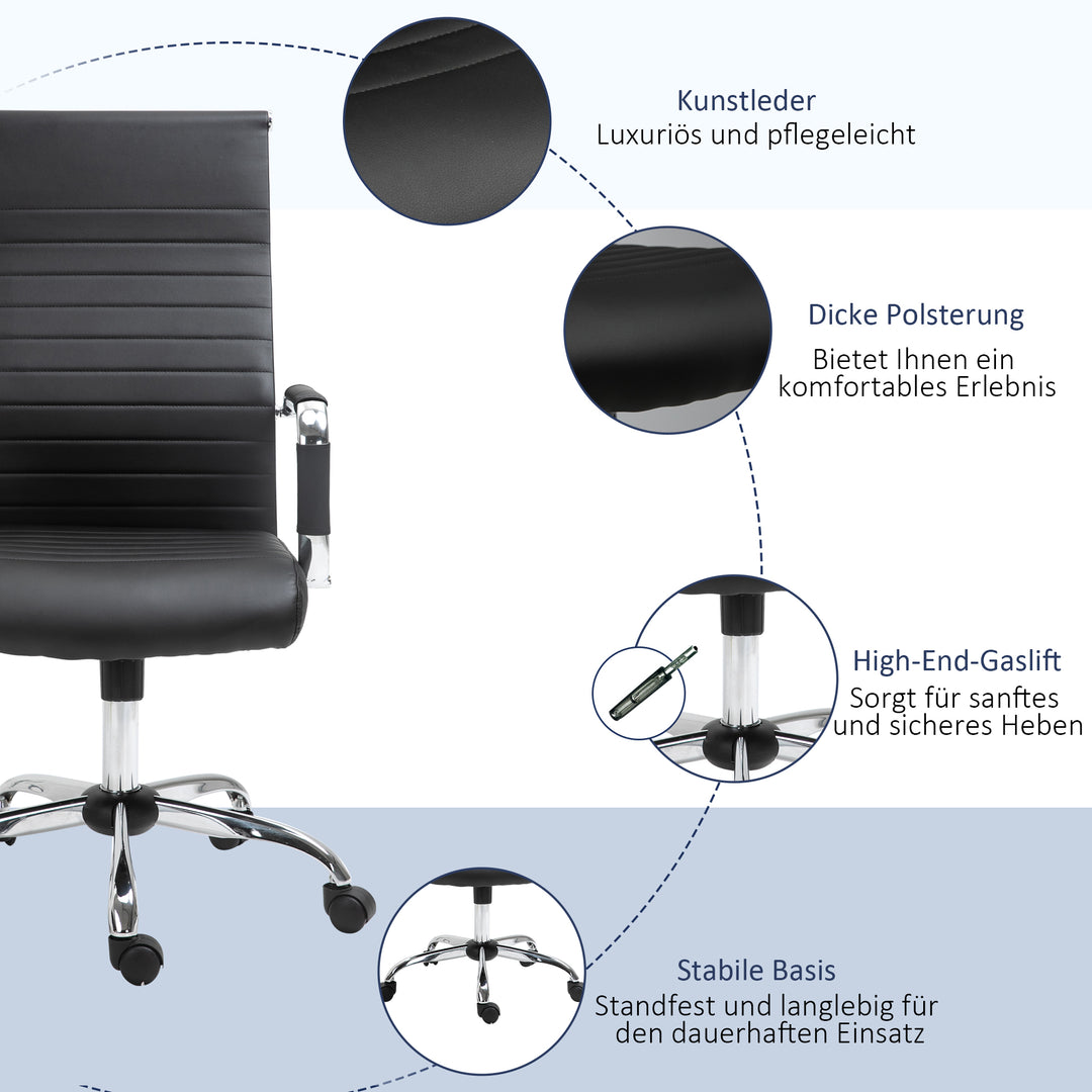 Kontorstol ergonomisk skrivebordsstol med vippefunktion chefstol højdejusterbar drejestol polstret kunstlæderskum sort 54 x 62 x 104-114 cm
