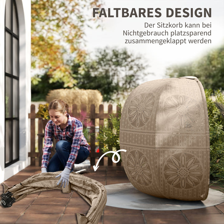 Hængestol, havestol, kurvestol, boho-stil, 116 x 125 x 176 cm, sand + sort