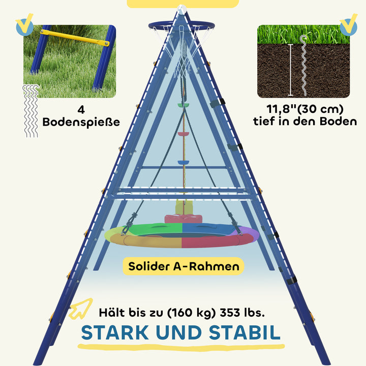 Børnegyngesæt, stål, 3-8 år, 6-i-1 design, farverig