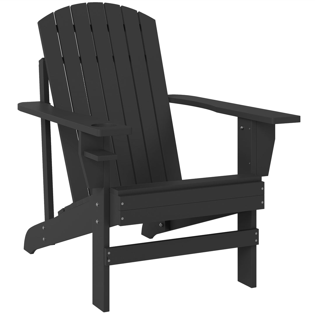 Adirondack havestol med kopholder, haveliggestol, balkonstol, massivt træ, sort, 72 x 95 x 93 cm