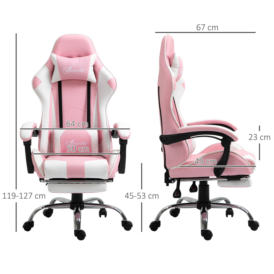 Gaming chair computerstol ergonomisk kontorstol gamerstol med nakkestøtte lændehynde kontorstol højdejusterbar 360° drejelig skum kunstlæder pvc pink+hvid 64 x 67 x 119-127 cm